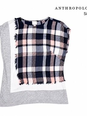 Anthropologie Postmark Mixed Media Plaid Fringe Patchwork Top XS